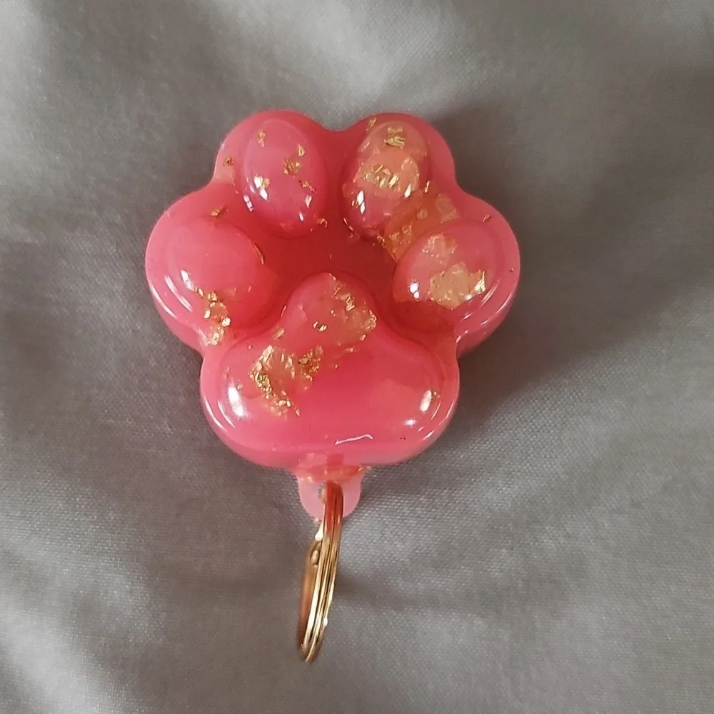 Pink and Gold Paw Keychain Charm
